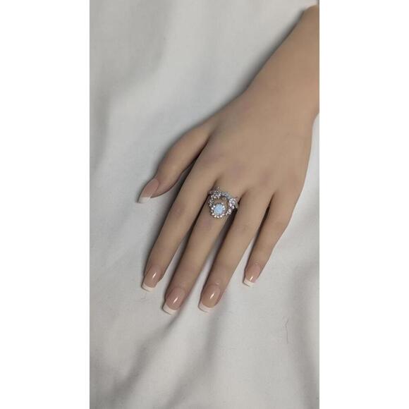 Elegant Opal and Crystal Silver Ring Size 9 - Picture 2 of 9